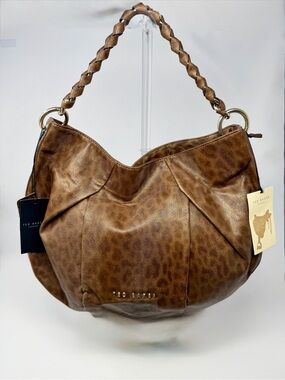 Ted Baker Brown Leather & Braided-Handle Hobo Bag NWT